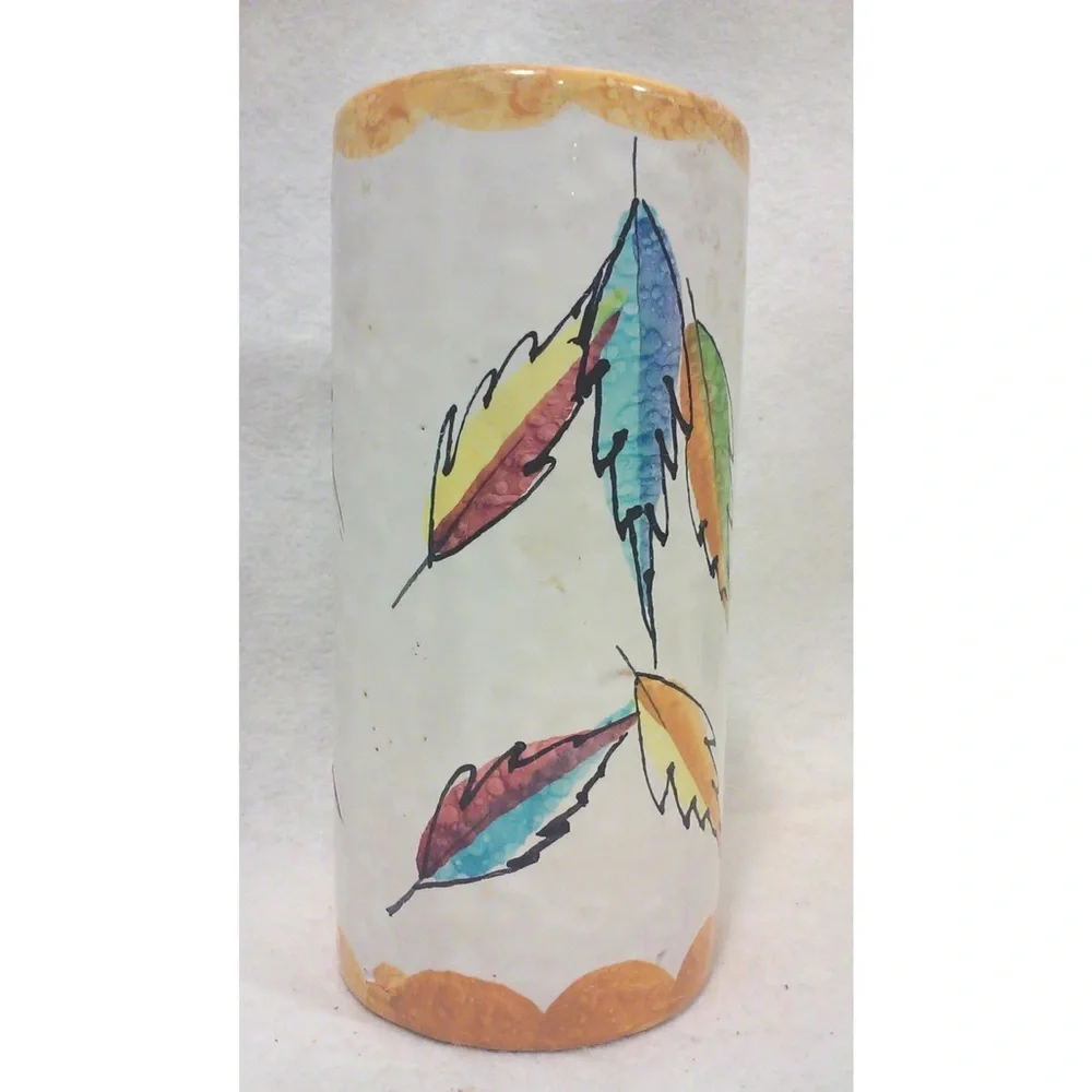 Mid Century Italian Colorful Feather Design Ceramic Vase